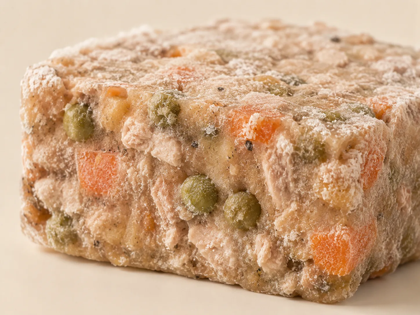 Bloco de comida congelada para cão com legumes